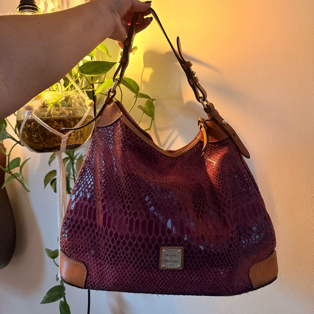 Dooney & Bourke Purple/magenta snake skin print Hobo Bag